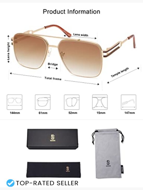 Retro Oversized Square Sunglasses Vintage Double Bridge Metal Frame Unisex UV400 main image 4
